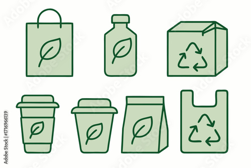 Eco-friendly packaging options showcased in vivid illustrations for sustainable living and recycling awareness 
