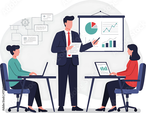 Business Presentation by Leader to Colleagues with Data Visualizations.