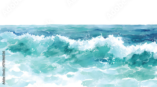 Beautifully Fluid Abstract Ocean Wave Design in Soft Blue and White, Highlighting a Tsunami Wave in Cartoon Style, Creating a Smooth Watercolor Splash That Evokes the Calm and Majesty of Tropical Wat