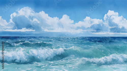 Serene Ocean Watercolor Painting