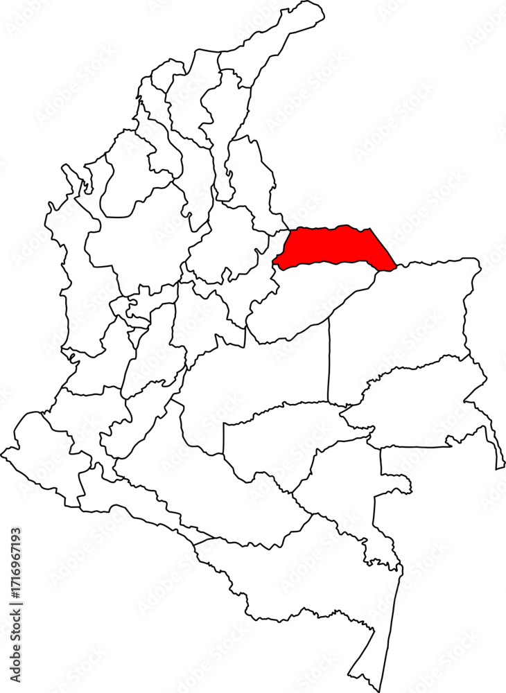 Obraz premium A detailed vector map of Colombia highlighting the Arauca department. Perfect for data visualization, presentations, and educational infographics.