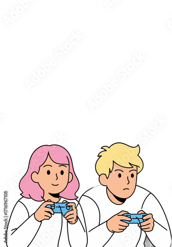 Flat Vector Illustration of Friends Playing Video Games