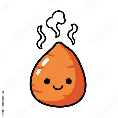 Charming carrot character with cheerful expression and steam