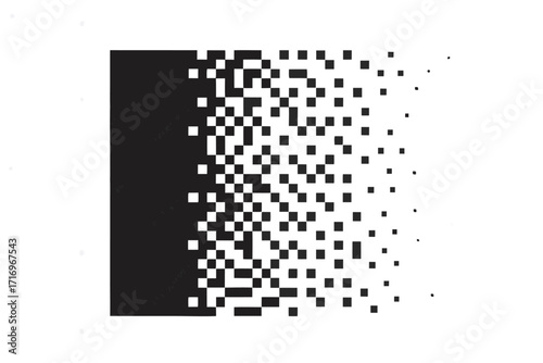 Black rectangle pixelation pattern isolated on white background, dispersion effect graphic design element for various creative Projects 
