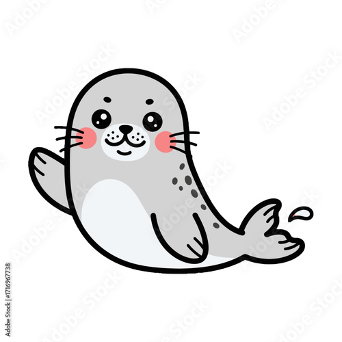 Cute cartoon seal waving hello