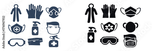 Vector illustration of medical and safety equipment icons isolated 
