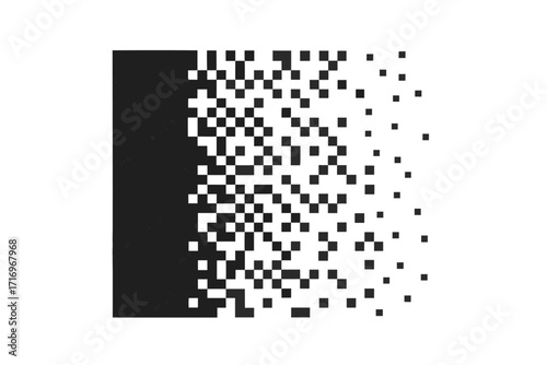 Black rectangle pixelation pattern isolated on white background, dispersion effect graphic design element for various creative Projects 
