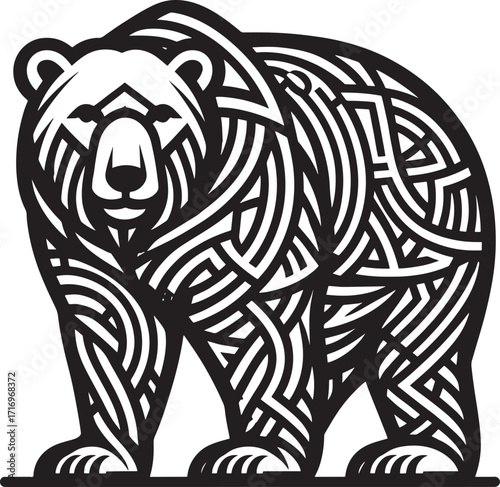 Vector image of a wild bear with a pattern on the skin