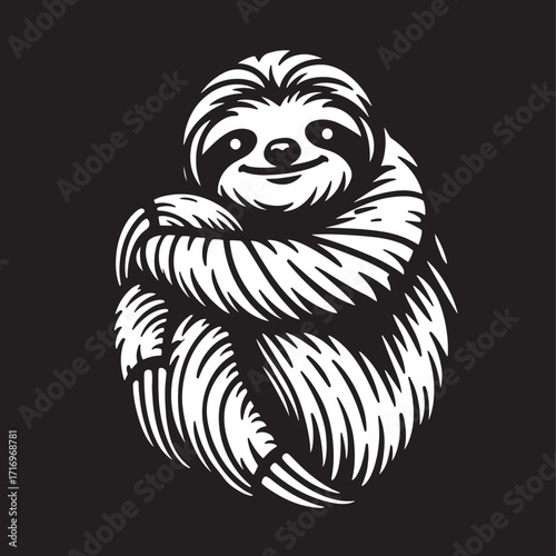 Sketch of the sloth on a black background. Vector illustration
