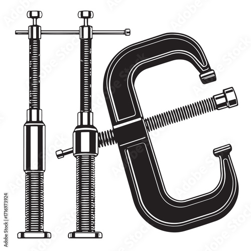 Black clamps c clamp bar clamp Silhouette Vector, High Quality Illustration on White Background