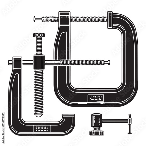 Black clamps c clamp bar clamp Silhouette Vector, High Quality Illustration on White Background