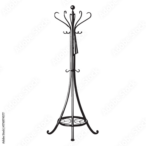 Black coat rack Silhouette Vector, High Quality Illustration on White Background
