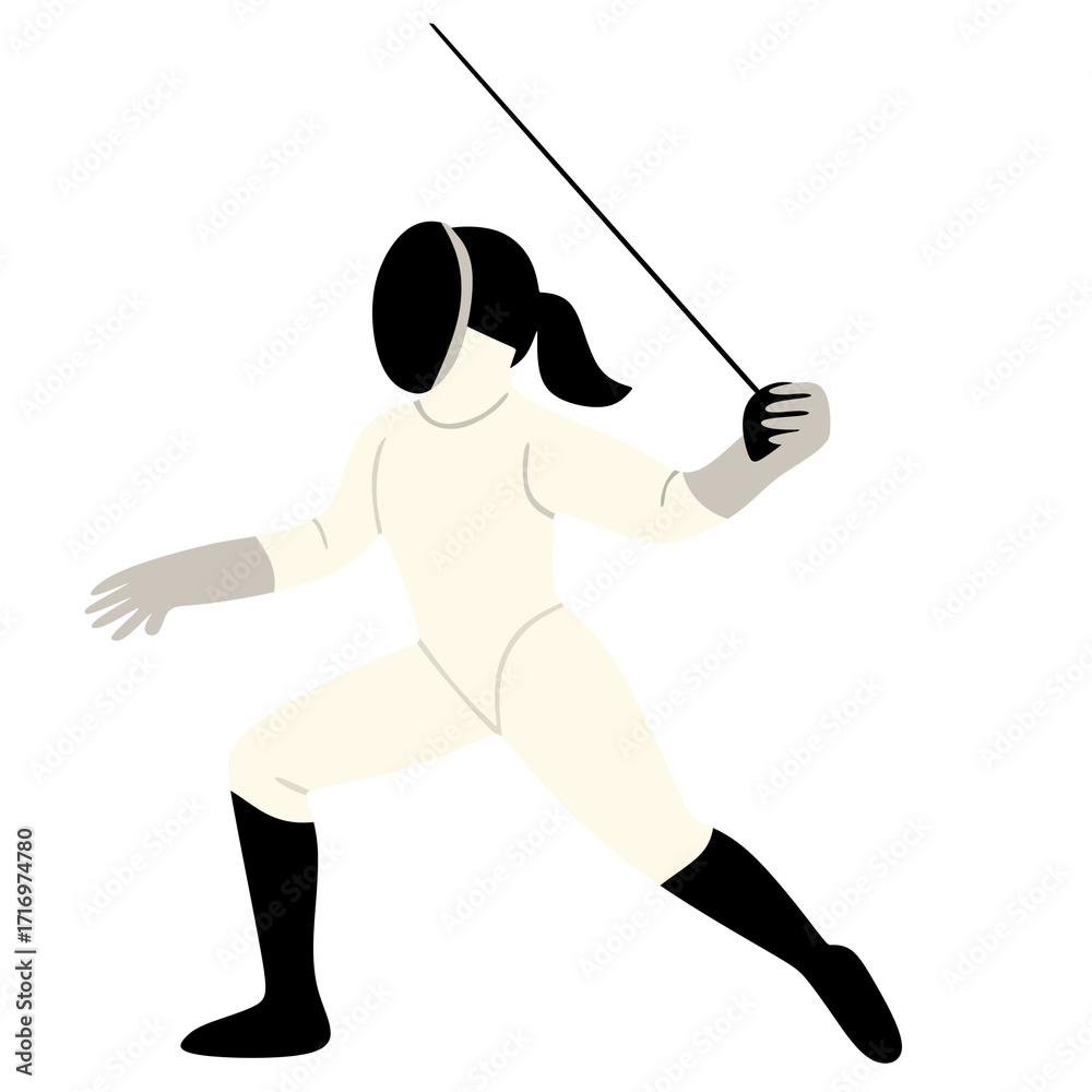 Obraz premium Fencing Athlete Character with Mask Holding Foil Illustration