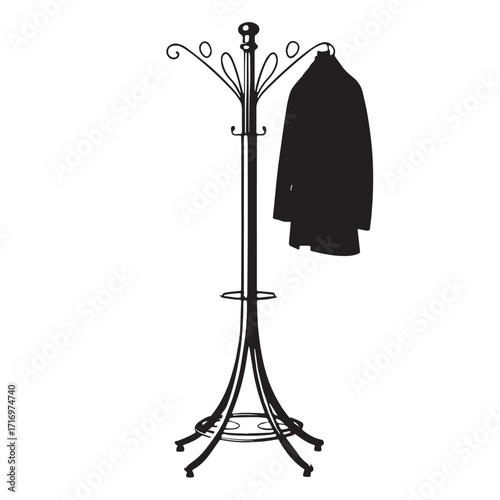 Black coat rack Silhouette Vector, High Quality Illustration on White Background