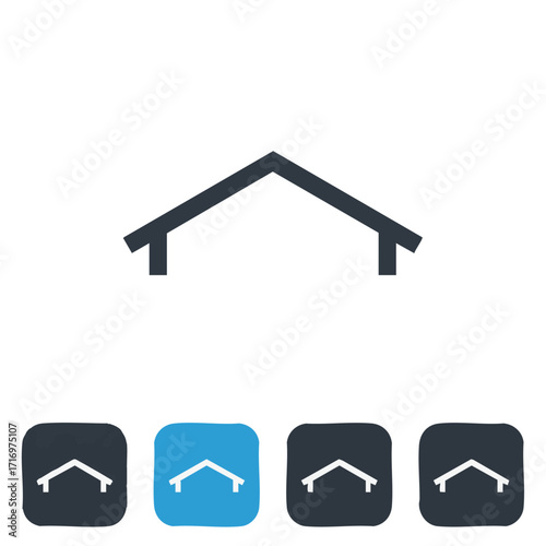 A clean, minimalist vector icon depicting the silhouette of a house roof, perfect for architectural concepts, home services, or property-related digital interfaces.