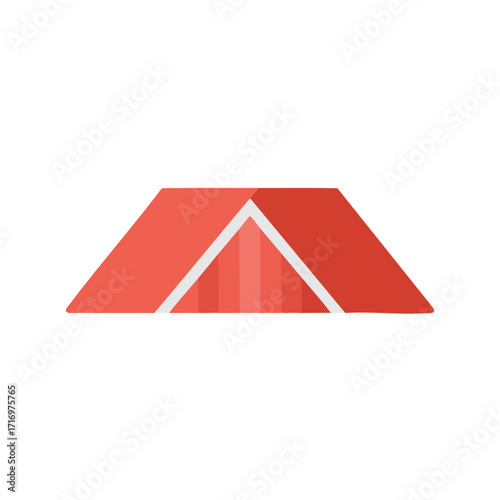 A vibrant red camping tent icon, designed with a clean, minimalist flat aesthetic, perfect for illustrating outdoor adventures and recreational activities.