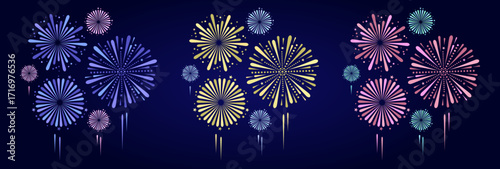 夜空に打ち上がる花火のイラストセット