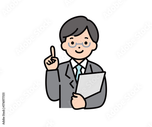 ファイルを持って案内をする男性のビジネスパーソン