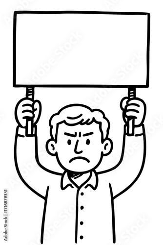 Angry Man Holding Blank Protest Sign