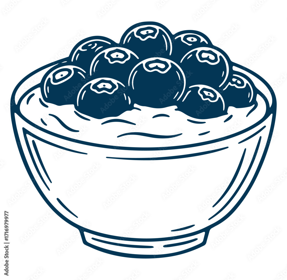 Fototapeta premium Fresh blueberries in a ceramic bowl illustrative vector graphic for healthy eating
