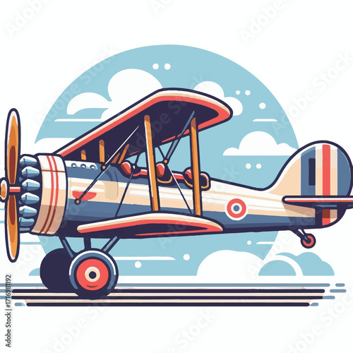 biplane, airplane, plane, aircraft, air, propeller, flight, sky, vintage, aeroplane, old, fly, retro, aviation, transport, wing, pilot, travel, illustration, red, background, vector, transportation, w