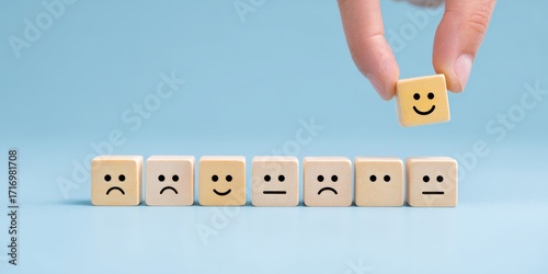 Top Business Ratings with Smiley Emoticons Reflecting Excellent Service via Virtual Touch Screen