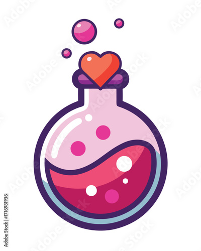 Love potion in a round bottle with a heart stopper