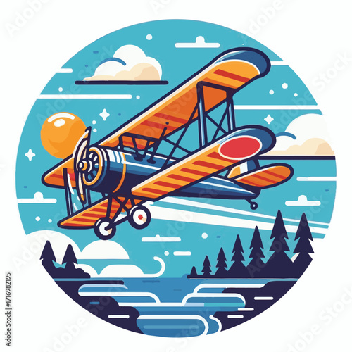 biplane, airplane, plane, aircraft, air, propeller, flight, sky, vintage, aeroplane, old, fly, retro, aviation, transport, wing, pilot, travel, illustration, red, background, vector, transportation, w