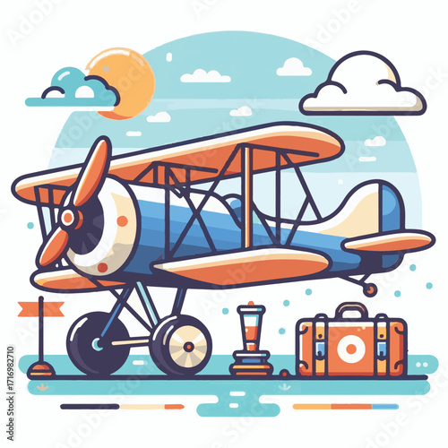 biplane, airplane, plane, aircraft, air, propeller, flight, sky, vintage, aeroplane, old, fly, retro, aviation, transport, wing, pilot, travel, illustration, red, background, vector, transportation, w