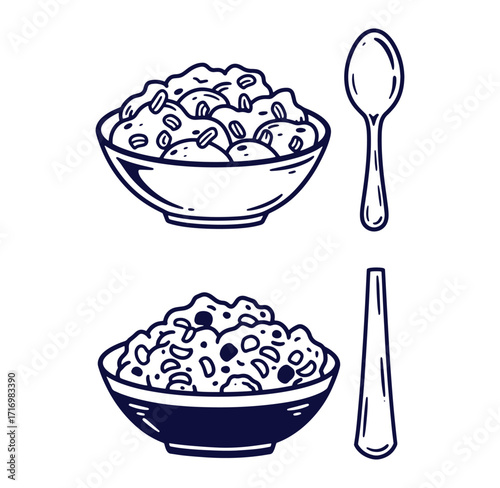 Simple vector illustration of oatmeal bowls with spoons perfect for breakfast or nutrition concepts