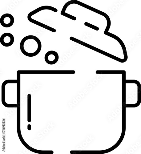 Minimalistic Rounded Modern Line Art Utensil cook cooking pot boil Icon