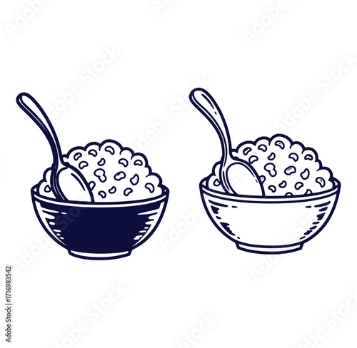 Two bowls of cereal with spoons illustration vector graphic isolated on white background