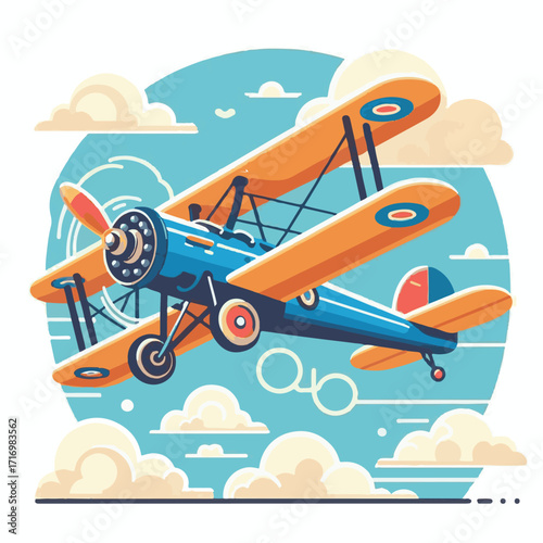 biplane, airplane, plane, aircraft, air, propeller, flight, sky, vintage, aeroplane, old, fly, retro, aviation, transport, wing, pilot, travel, illustration, red, background, vector, transportation, w