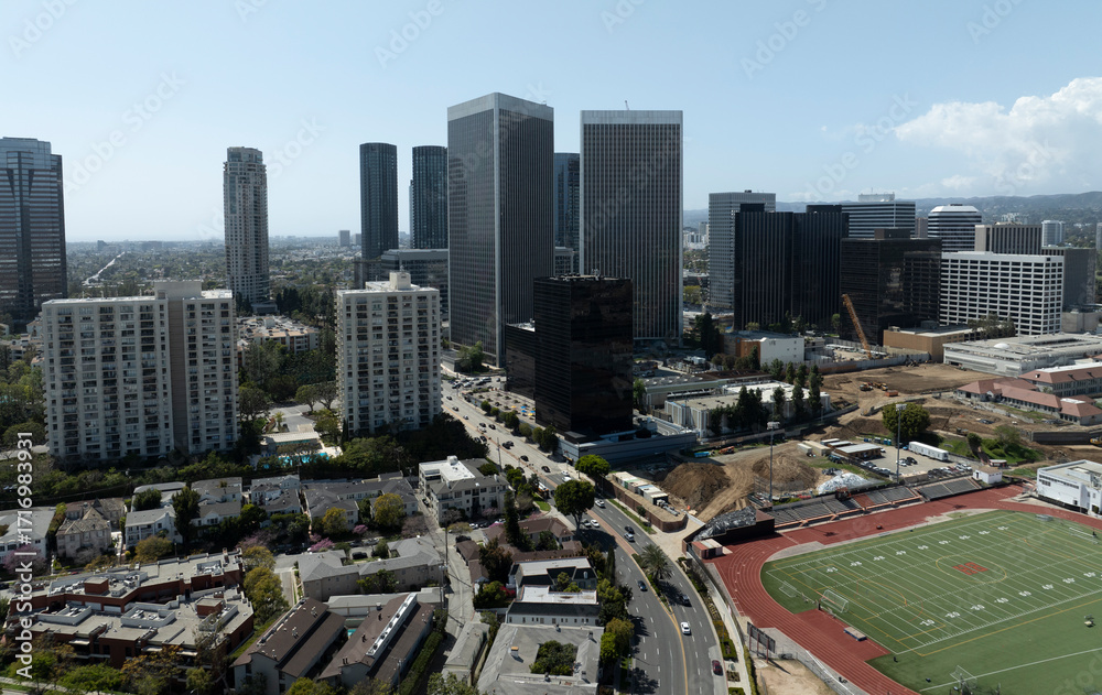 Fototapeta premium Los Angeles Century City Downtown from Olympic Blvd Aerial Shot California USA