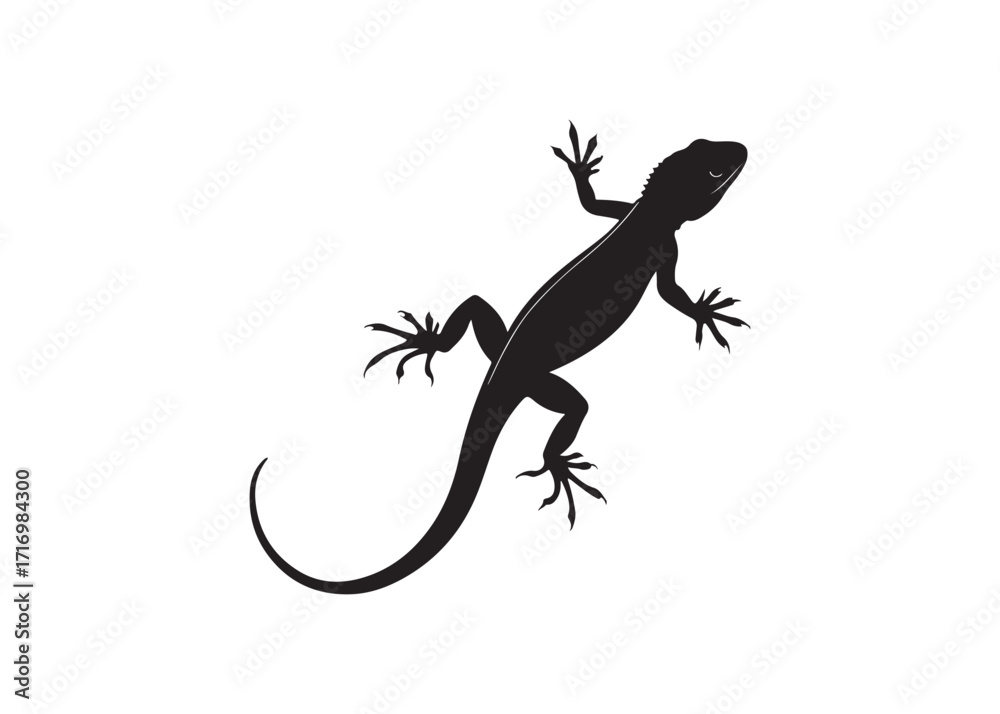 Naklejka premium Reptile silhouette icon, black lizard gecko vector isolated on clean white background.