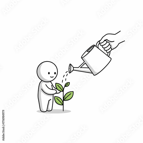 A person watering a small plant, illustrating nurturing and growth.