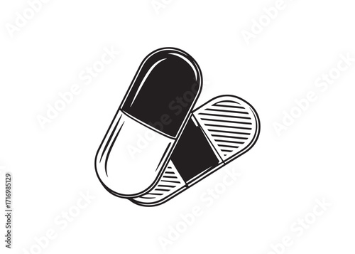Capsule pill silhouette vector illustration for pharmaceutical, medication, healthcare, and medical treatment design.