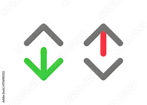User interface icons illustrating a green down arrow and a red up arrow, symbolizing data flow, sorting, or directional options for digital products and web design projects
