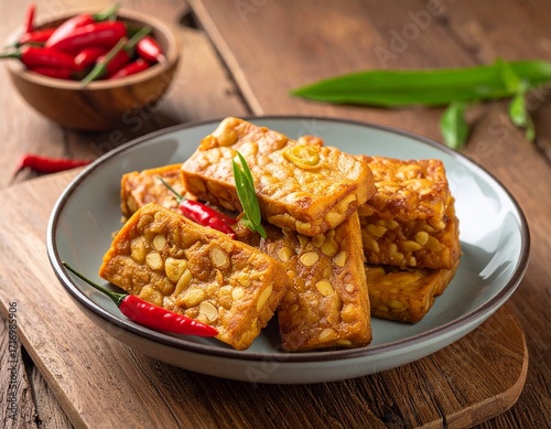 Tableau sur toile Spicy Crispy Fried Tempeh Indonesian Food Delicious Appetizer