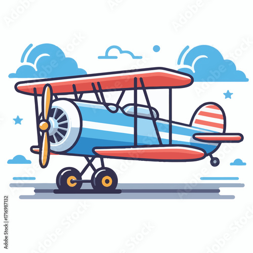 biplane, airplane, plane, aircraft, air, propeller, flight, sky, vintage, aeroplane, old, fly, retro, aviation, transport, wing, pilot, travel, illustration, red, background, vector, transportation, w