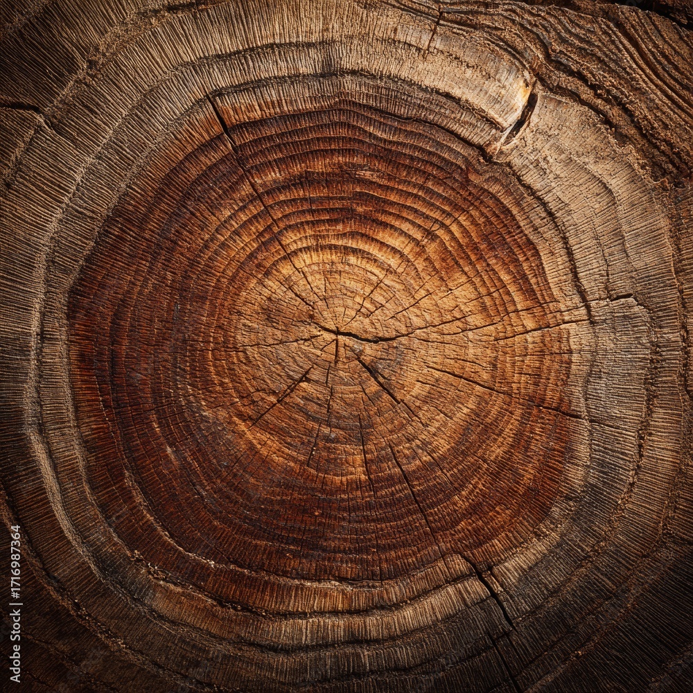Naklejka premium Intricate details of wood annual rings showing texture and age. A close-up view of the wooden texture displays the tree's history and characteristics.