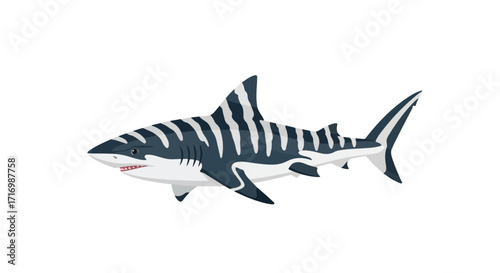 Majestic striped shark illustration swimming gracefully through the serene blue depths of the ocean's underwater world