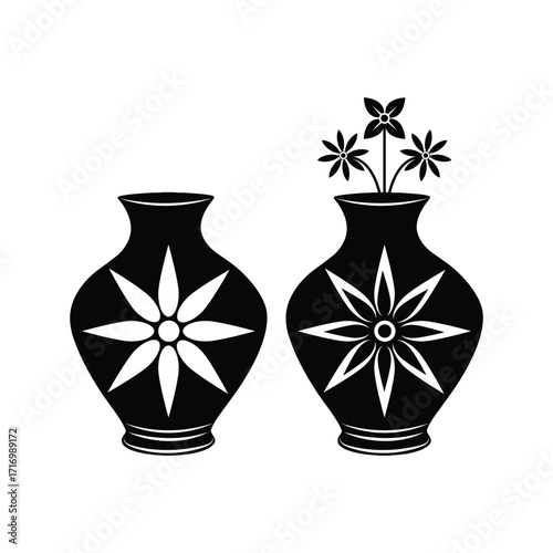 Black and white silhouette decorative flower vase 