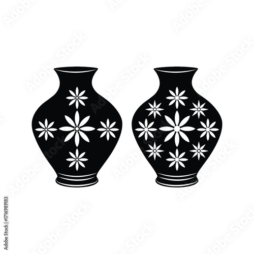 Black and white silhouette decorative flower vase 