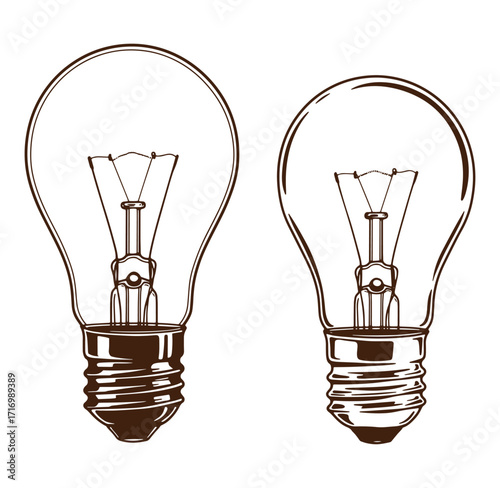 Illustration of two incandescent light bulbs with detailed wire filament elements