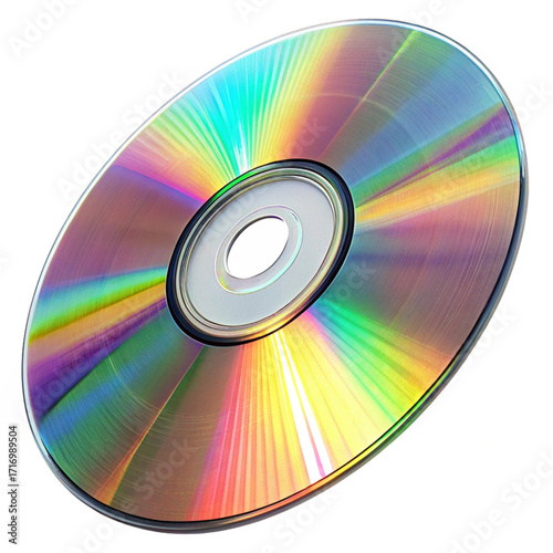 Vibrant iridescent CD disc gleams with rainbow spectrum reflections, capturing digital media and music storage essence