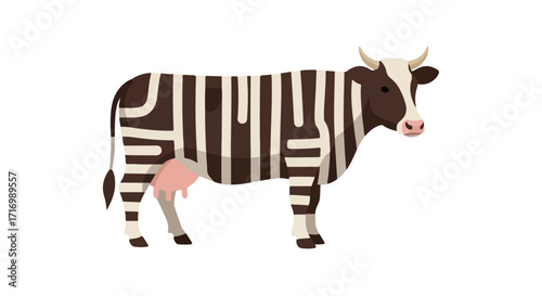 Stylized dairy cow with bold brown and cream stripes in an artistic and original design concept for modern art
