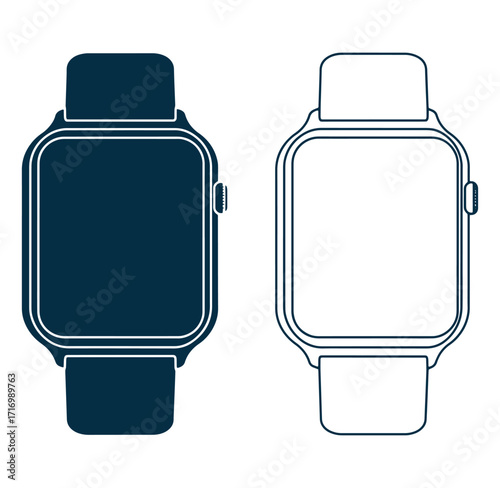 Modern smartwatch design illustration showing front view in dark and light color representations for graphic design