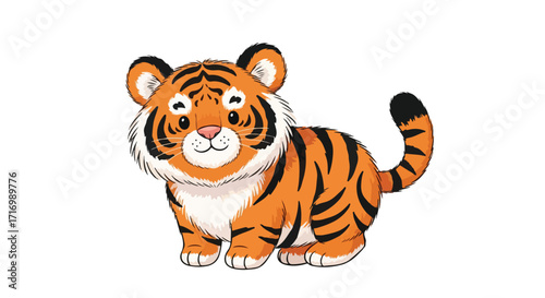 Adorable tiger cub cartoon character with big eyes and fluffy fur on a clean background isolated to represent wild animals wildlife baby tigers