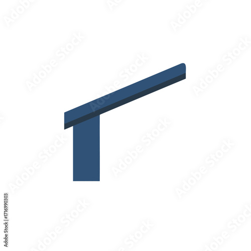 A minimalist blue roof section with distinct tiles, depicted in a clean flat design style against a stark white background, symbolizing shelter and construction.